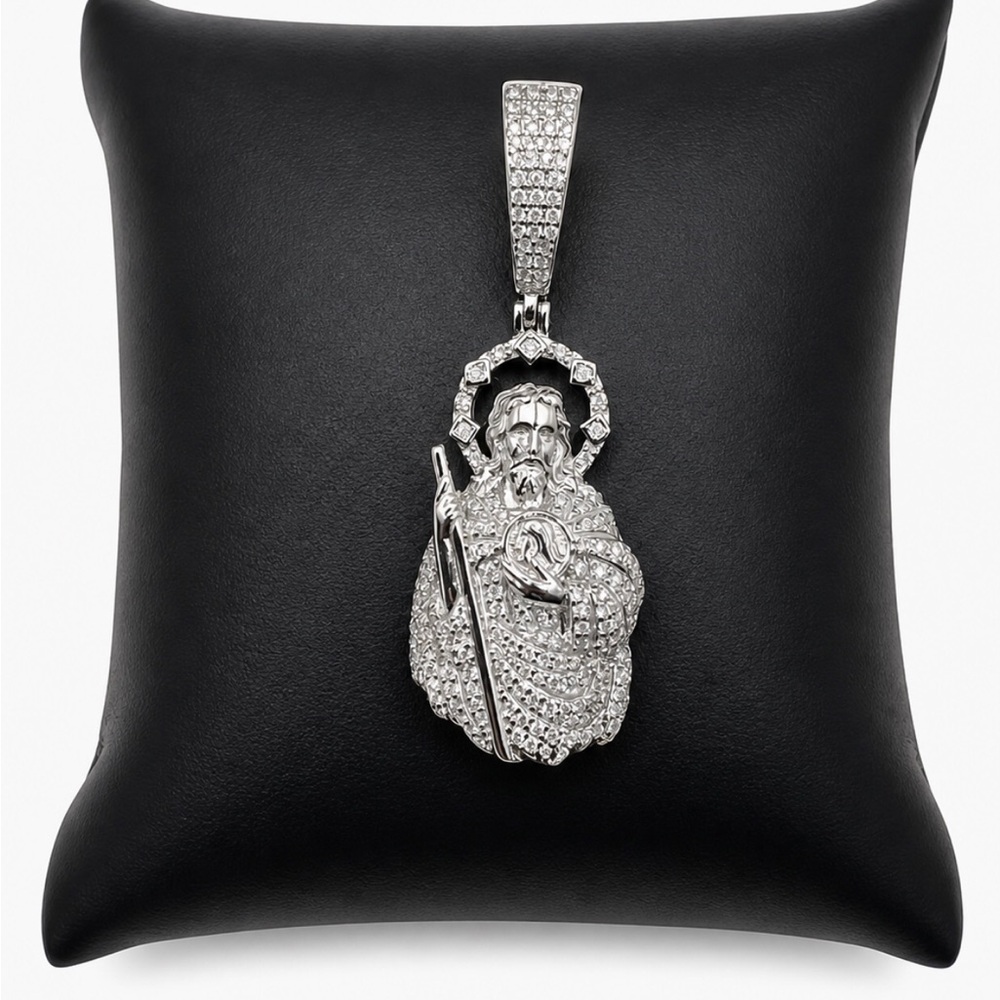 925 Sterling Silver 0.95CT MOISSANITE Saint Jude Religious Men’s Pendant